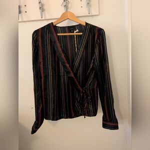 Lumiere Black Striped Wrap Blouse